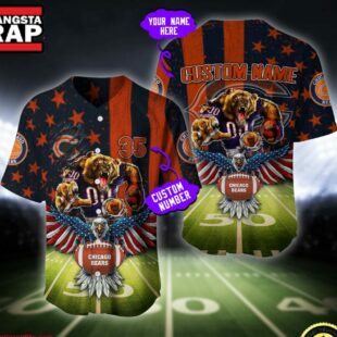 NFL Chicago Bears Eagle US Flag x Veterans Custom Baseball Jersey