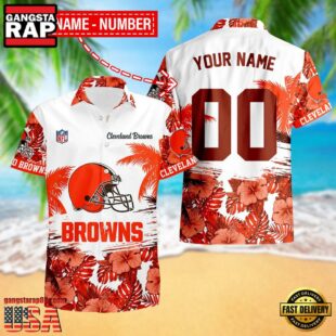 NFL Cleveland Browns Hibiscus Flower Custom Name Hawaiian Shirt