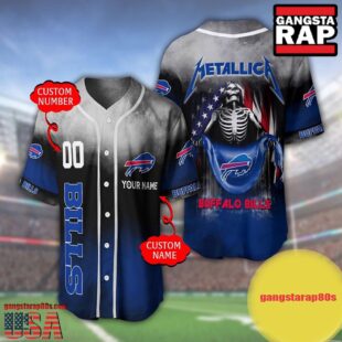 NFL Custom Name Number Metallica Band Buffalo Bill Flag America Baseball Jersey Shirt