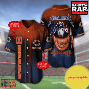 NFL Custom Name Number Metallica Band Chicago Bears Flag America Baseball Jersey Shirt
