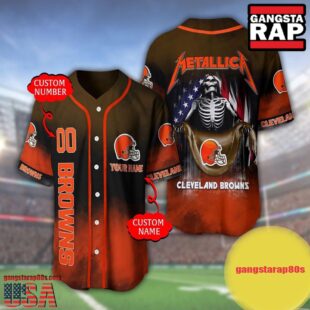 NFL Custom Name Number Metallica Band Cleveland Browns Flag America Baseball Jersey Shirt