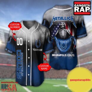 NFL Custom Name Number Metallica Band Indianapolis Colts Flag America Baseball Jersey Shirt