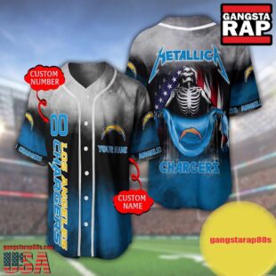 NFL Custom Name Number Metallica Band Los Angeles Chargers Flag America Baseball Jersey Shirt