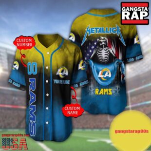 NFL Custom Name Number Metallica Band Los Angeles Rams Flag America Baseball Jersey Shirt