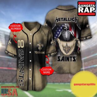 NFL Custom Name Number Metallica Band New Orleans Saints Flag America Baseball Jersey Shirt