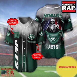 NFL Custom Name Number Metallica Band New York Jets Flag America Baseball Jersey Shirt