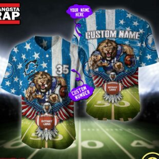 NFL Detroit Lions Eagle US Flag x Veterans Custom Baseball Jersey