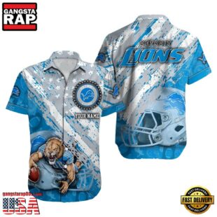 NFL Detroit Lions Football American Flag Mascot Custom Name Hawaiian Shirt
