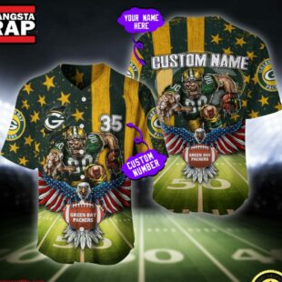 NFL Green Bay Packers Eagle US Flag x Veterans Custom Baseball Jersey
