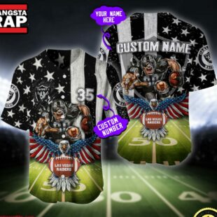NFL Las Vegas Raiders Eagle US Flag x Veterans Custom Baseball Jersey
