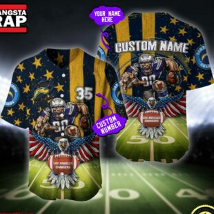 NFL Los Angeles Chargers Eagle US Flag x Veterans Custom Baseball Jersey