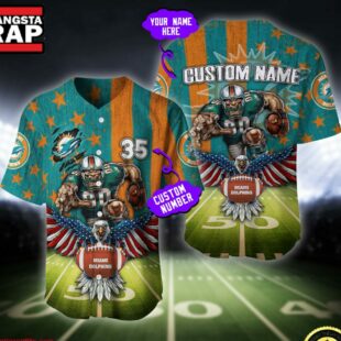 NFL Miami Dolphins Eagle US Flag x Veterans Custom Baseball Jersey