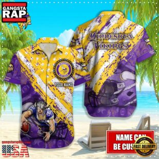 NFL Minnesota Vikings Football American Flag Mascot Custom Name Hawaiian Shirt
