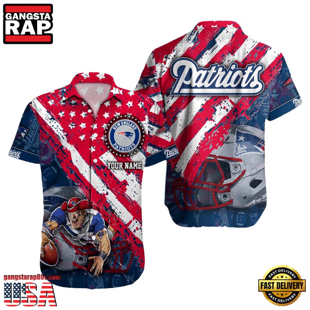 NFL New England Patriots Football American Flag Mascot Custom Name Aloha Hawaiian Shirt NFL New England Patriots Football American Flag Mascot Custom Name Aloha Hawaiian Shirt