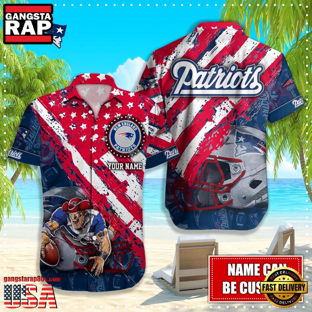 NFL New England Patriots Football American Flag Mascot Custom Name Aloha Hawaiian Shirt NFL New England Patriots Football American Flag Mascot Custom Name Aloha Hawaiian Shirt