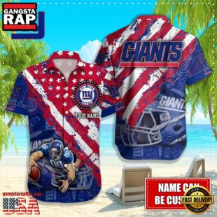 NFL New York Giants Football American Flag Mascot Custom Name Hawaiian Shirt