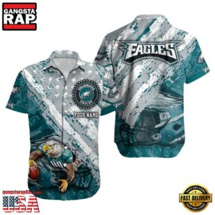 NFL Philadelphia Eagles Football American Flag Mascot Custom Name Hawaiian Shirt