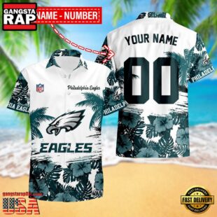 NFL Philadelphia Eagles Hibiscus Flower Custom Name Hawaiian Shirt