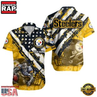 NFL Pittsburgh Steelers Football American Flag Mascot Custom Name Hawaiian Shirt