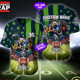 NFL Seattle Seahawks Eagle US Flag x Veterans Custom Baseball Jersey