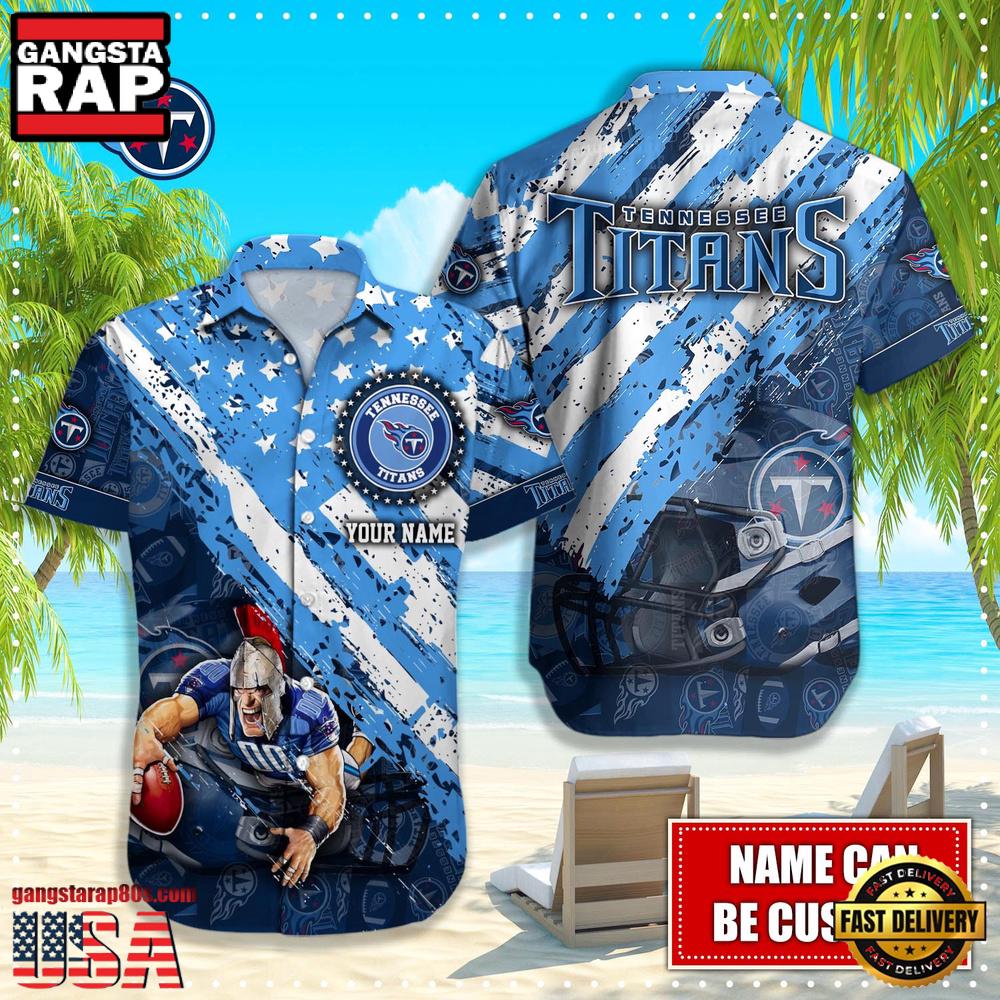 NFL Tennessee Titans Football American Flag Mascot Custom Name Aloha Hawaiian Shirt NFL Tennessee Titans Football American Flag Mascot Custom Name Aloha Hawaiian Shirt