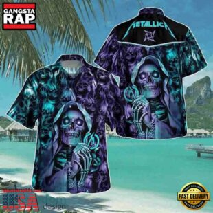 Metallica Rock Band Skull With Logo Dark Blue Summer Hawaiian Shirt