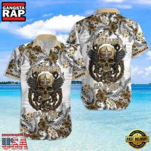 Metallica Skull and Tropical Flower Pattern Summer Hawaiian Shirt