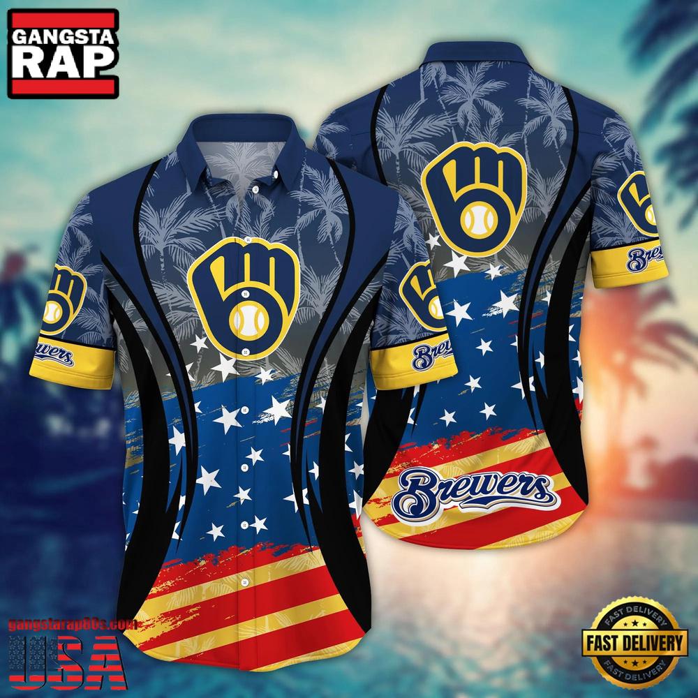 MLB Milwaukee Brewers Team Logo Hot Summer Aloha Hawaiian Shirt MLB Milwaukee Brewers Team Logo Hot Summer Aloha Hawaiian Shirt