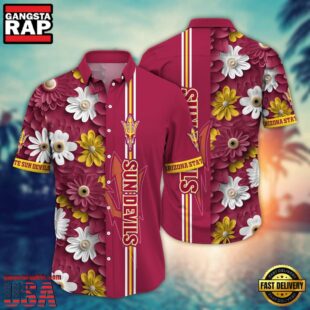 NCAA Arizona State Sun Devils Flower Summer Aloha Button Hawaiian Shirt