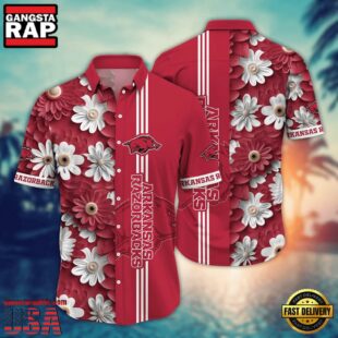 NCAA Arkansas Razorbacks Flower Summer Aloha Button Hawaiian Shirt