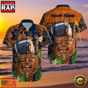 NCAA Auburn Tigers Custom Name Button Up Hawaiian Shirt
