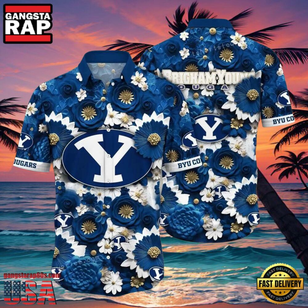 NCAA Byu Cougars Flower Hawaiian Shirt 3D Shirt, Custom Name Byu Cougars Gifts NCAA Byu Cougars Flower Hawaiian Shirt 3D Shirt, Custom Name Byu Cougars Gifts