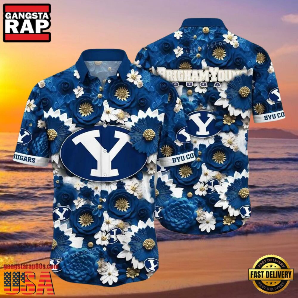 NCAA Byu Cougars Flower Hawaiian Shirt 3D Shirt, Custom Name Byu Cougars Gifts NCAA Byu Cougars Flower Hawaiian Shirt 3D Shirt, Custom Name Byu Cougars Gifts