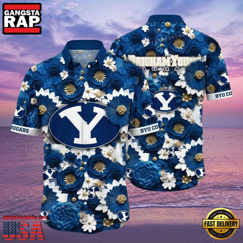 NCAA Byu Cougars Flower Hawaiian Shirt 3D Shirt, Custom Name Byu Cougars Gifts NCAA Byu Cougars Flower Hawaiian Shirt 3D Shirt, Custom Name Byu Cougars Gifts