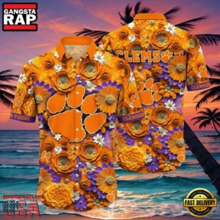NCAA Clemson Tigers Flower Hawaiian Shirt Outfit 3D Shirt.jpg
