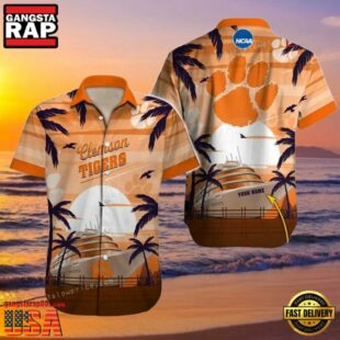 NCAA Clemson Tigers Print Custom Name Cheap Button Up Hawaiian Shirt