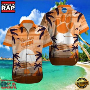 NCAA Clemson Tigers Print Custom Name Cheap Button Up Hawaiian Shirt
