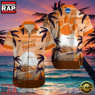 NCAA Clemson Tigers Print Custom Name Cheap Button Up Hawaiian Shirt