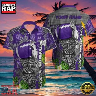 NCAA Custom Name Northwestern Wildcats Hawaiian Shirt Outfit.jpg
