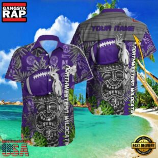 NCAA Custom Name Northwestern Wildcats Hawaiian Shirt Outfit.jpg