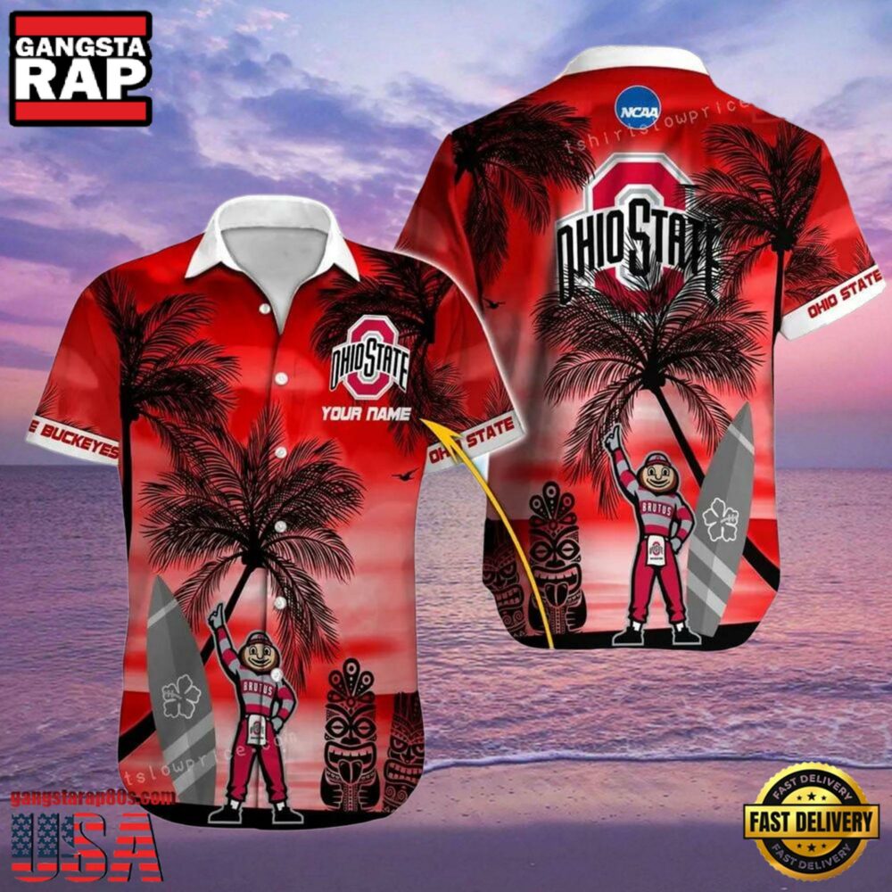 NCAA Custom Name Ohio State Buckeyes Hawaiian Shirt Man NCAA Custom Name Ohio State Buckeyes Hawaiian Shirt Man