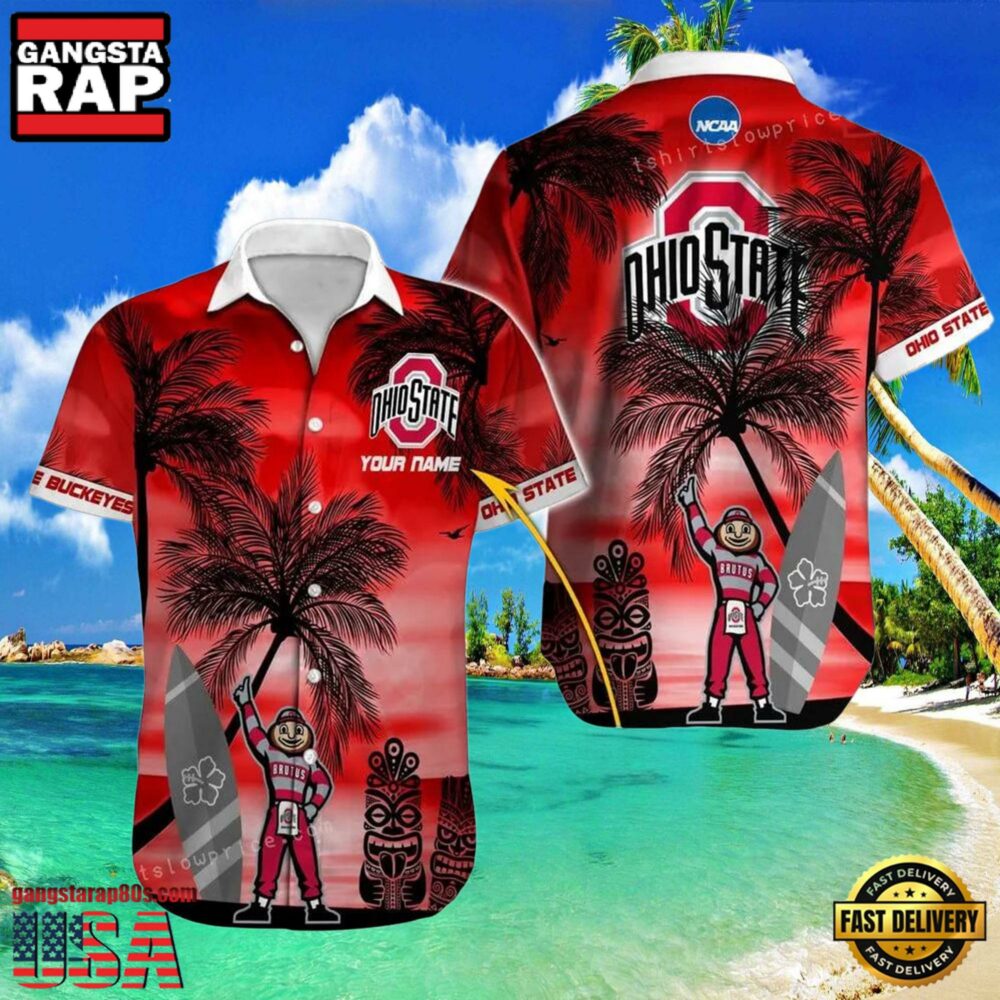 NCAA Custom Name Ohio State Buckeyes Hawaiian Shirt Man NCAA Custom Name Ohio State Buckeyes Hawaiian Shirt Man