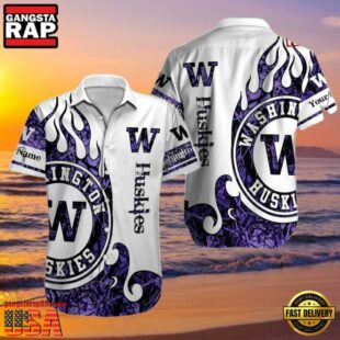NCAA Custom Name Washington Huskies Hawaiian Shirt Outfit