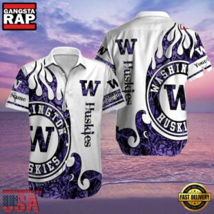 NCAA Custom Name Washington Huskies Hawaiian Shirt Outfit