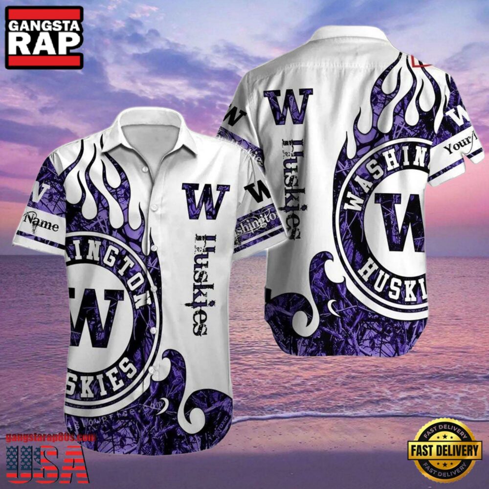 NCAA Custom Name Washington Huskies Hawaiian Shirt Outfit NCAA Custom Name Washington Huskies Hawaiian Shirt Outfit