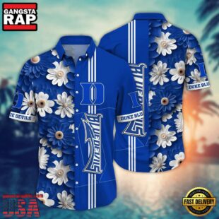 NCAA Duke Blue Devils Flower Summer Aloha Button Hawaiian Shirt