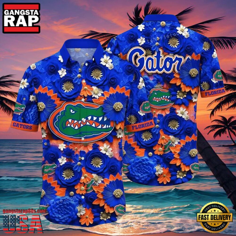 NCAA Florida Gators Flower Button Up Hawaiian Shirt 3D Shirt, Florida Gators Football Gifts For Dad NCAA Florida Gators Flower Button Up Hawaiian Shirt 3D Shirt, Florida Gators Football Gifts For Dad