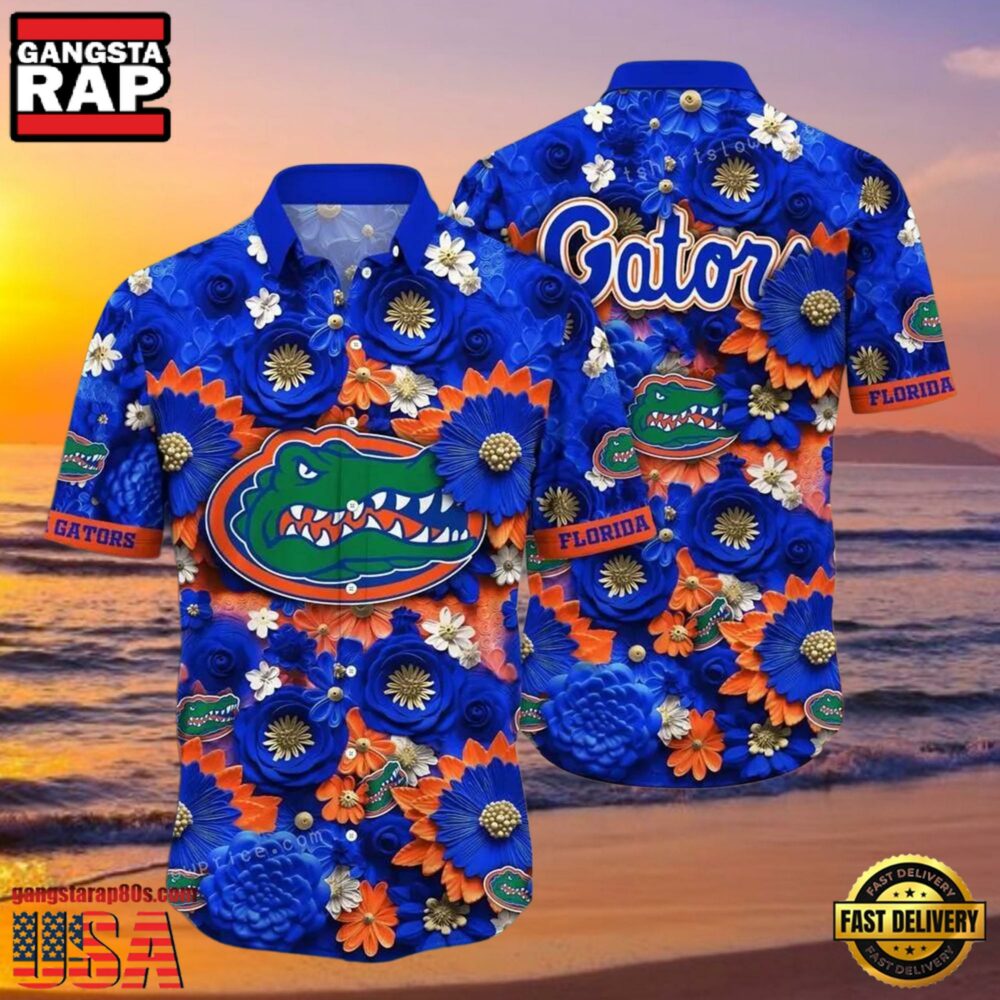NCAA Florida Gators Flower Button Up Hawaiian Shirt 3D Shirt, Florida Gators Football Gifts For Dad NCAA Florida Gators Flower Button Up Hawaiian Shirt 3D Shirt, Florida Gators Football Gifts For Dad