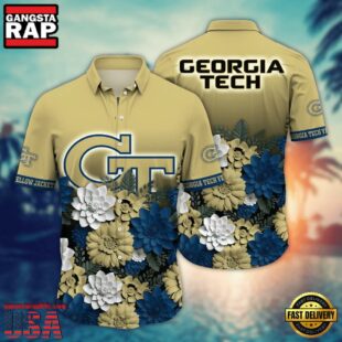 NCAA Georgia Tech Yellow Jackets Flower Tropical Summer Beach Hawaiian Shirt