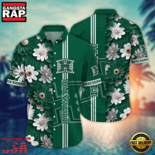 NCAA Hawaii Rainbow Warriors Flower Summer Aloha Button Hawaiian Shirt